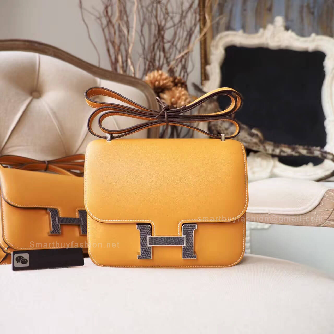 Hermes Mini Constance 18 1a Paille Box Bag Lizard H Buckle PHW